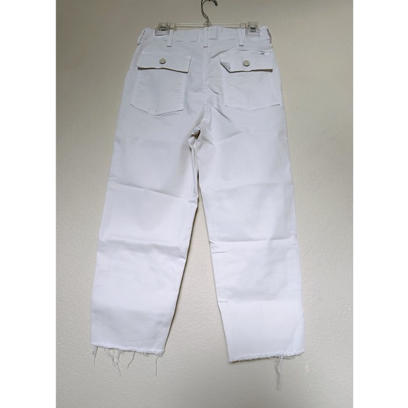 MOTHER Denim Patch Pocket Private Ankle Fray in Cream Puffs White Porkchop Wide - Picture 13 of 16